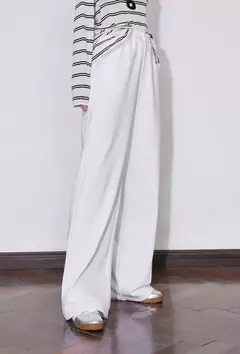 TOYOUTH, pantalones informales para mujer, primavera 2025, nuevos pantalones largos de algodón de pierna ancha rectos ajustados de cintura alta, color blanco en internet