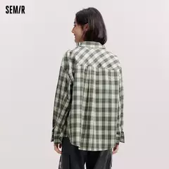 Semir camisa de manga larga para mujer estilo medio largo de gran tamaño primavera 2025 nueva primavera Top a cuadros Vintage - tienda en línea