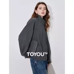 TOYOUTH-abrigo de lana para mujer, ropa gruesa con manga acampanada y cremallera, cuello levantado, prendas de vestir cálidas, otoño e invierno, 2024