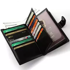 Cartera de cuero para pasaporte de alta capacidad para hombre, múltiples ranuras para tarjetas y una ventana de identificación transparente, bolso para tarjetas de visita Vintage - online store