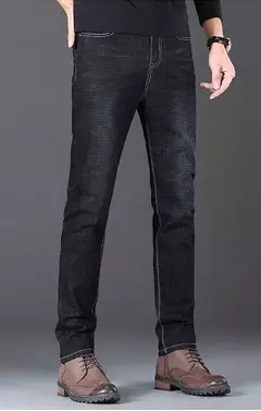 2025 Nuevos pantalones vaqueros elásticos para hombre, pantalones ajustados clásicos regulares de negocios, pantalones rectos negros y azules para hombre, ropa de marca, talla 28-40 - buy online