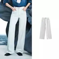 TOYOUTH, pantalones vaqueros de mezclilla para mujer, primavera 20220, nueva pierna ancha de acetato, cintura media baja, pantalones de pierna ancha rectos ajustados - Eleganzie
