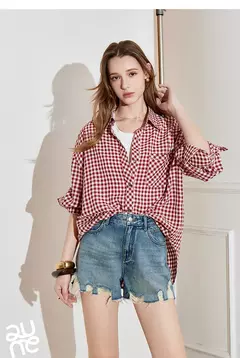 TOYOUTH, blusa de manga larga para mujer, camisa informal con cuello vuelto Retro a cuadros de algodón, primavera 2025, Tops en internet