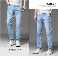 2025 marca Top estilo clásico hombres Primavera Verano Jeans negocios Casual azul claro estiramiento algodón Denim pantalones masculinos - comprar en línea