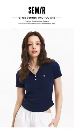 Semir Polo camisa mujer chaqueta recortada cuello 2025 nuevo verano bordado sensación fresca Top ajustado adelgazante para trajes elegantes - tienda en línea