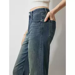 TOYOUTH-pantalones vaqueros de mezclilla para mujer, Vaqueros largos de cintura alta con forma de pera lavada a la piedra, novedad de otoño, 2024