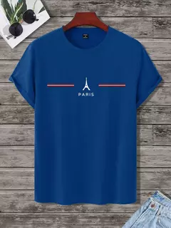Camiseta de manga corta con cuello redondo para hombre, 100% algodón, talla grande, cómoda, con estampado de letras PARIS, ajustada, informal, deportiva on internet