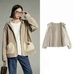 Toyouth-Chaqueta de terciopelo de doble cara para mujer, abrigo holgado grueso con capucha de manga larga para invierno, Tops informales versátiles con bolsillo de retales 2024 - Eleganzie