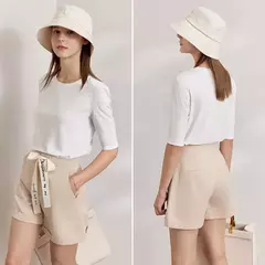 AMII minimalismo 2025 camisetas de verano para mujer nuevo algodón elástico media manga recta sólida básico Oficina señora Tops 12412016