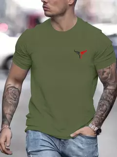Camiseta de manga corta con cuello redondo y estampado de toro para hombre, 100% de algodón, informal, talla grande, ropa de calle con botones, verano on internet