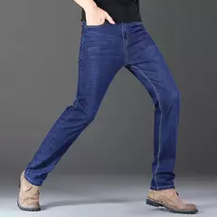 Image of 2025 Nuevos pantalones vaqueros elásticos para hombre, pantalones ajustados clásicos regulares de negocios, pantalones rectos negros y azules para hombre, ropa de marca, talla 28-40