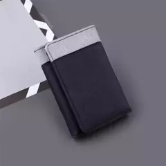 Imagen de Cartera de lona para hombre, tarjeteros de identificación/foto, tarjetero negro/azul/gris, funda tipo billetera con 8 ranuras, monedero masculino con cerrojo, Mini billetera triple para hombre