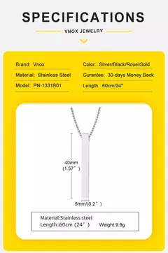 Vnox Collares de barra vertical 3D para hombres, colgante geométrico de acero inoxidable en capas, cadena cubana de cuerda de trigo en capas, collar para niño en internet