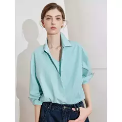 TOYOUTH camisa a rayas para mujer 2025 primavera nueva Lyocell algodón manga larga blusa versátil camisa Tops azul