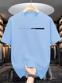 Image of Camiseta holgada informal para hombre, camisa de manga corta con cuello redondo y estampado de letras grandes, 100% algodón, estilo Unisex