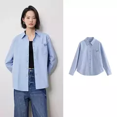 TOYOUTH-Blusa para mujer, camisa de otoño 2024, nueva pintura al óleo multicolor, cuello vuelto, camisa bordada de manga larga, Tops blancos en internet