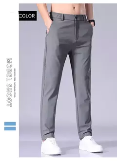 Image of 2025 Joggers de verano para hombre, tela fina de seda de hielo, pantalones casuales elásticos de cuatro lados, pantalones Cargo, ropa de calle, pantalones de chándal
