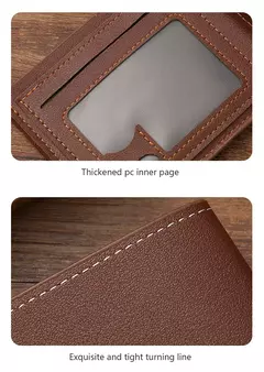 Imagen de Cartera delgada con Clip para dinero para hombre, tarjetero para tarjetas de crédito, tarjetero informal de cuero para hombre, monederos cortos con múltiples tarjeteros, billetera plegable para hombre de negocios