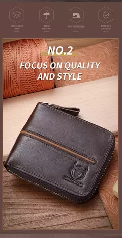 Cartera Bullcaptain retro RFID con cremallera y compartimento para hombre, tarjetero RFID, mini cartera de cuero antirrobo para hombre - comprar en línea