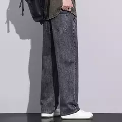 Pantalones vaqueros elásticos de cintura elástica para hombre, ropa de calle suelta, longitud completa, pantalones vaqueros rectos de pierna ancha con cordón, azul oscuro - buy online