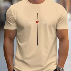 Camiseta holgada de verano 100% algodón con estampado gráfico de corazón de amor para hombre, camiseta deportiva informal ajustada con cuello redondo y manga corta
