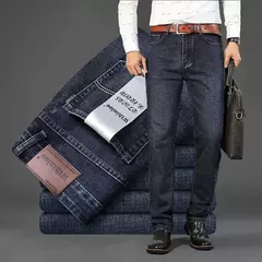 Pantalones vaqueros clásicos de moda de negocios para hombre, pantalones vaqueros informales rectos elásticos azules y negros para trabajo, ropa de marca para hombre