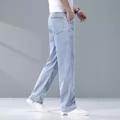 2025 verano fino hombres Lyesel suave caída moda pantalones vaqueros sueltos rectos negocios Casual pantalones de seda hielo ropa de marca - online store