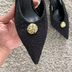 Zapatos de tacón alto negros a la moda para mujer, zapatos de tacón sexis con boca poco profunda y puntiaguda, zapatos de oficina con talón descubierto para primavera 2025 - Eleganzie