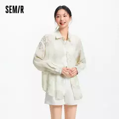 Semir camisa de manga larga para mujer de longitud media de gran tamaño ajuste relajado 2025 nueva camisa de verano con estampado completo de tinta para estilo moderno y artístico - Eleganzie