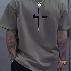 Camiseta de manga corta con cuello redondo para hombre, 100% de algodón puro, informal, holgada, de talla grande, con estampado creativo cruzado, deportiva, cómoda, de verano - Eleganzie