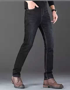 2025 Nuevos pantalones vaqueros elásticos para hombre, pantalones ajustados clásicos regulares de negocios, pantalones rectos negros y azules para hombre, ropa de marca, talla 28-40 on internet