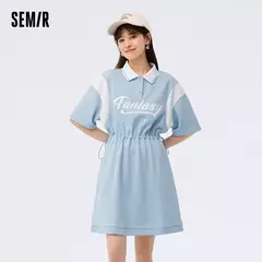 Semir-Vestido corto holgado con contraste de letras para mujer, con cintura ropa Retro, Polo, verano, 2023