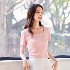 SemirUnderwear Tops de manga corta para mujer, ropa interior Simple, se puede usar fuera del cuello cuadrado, camisa delgada de fondo - comprar en línea