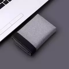 Cartera de lona para hombre, tarjeteros de identificación/foto, tarjetero negro/azul/gris, funda tipo billetera con 8 ranuras, monedero masculino con cerrojo, Mini billetera triple para hombre