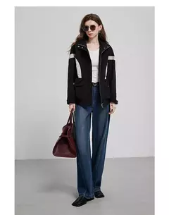 TOYOUTH chaqueta de mujer abrigo 2025 primavera nuevo contraste empalme cremallera cáqui cárdigan rompevientos abrigo - comprar en línea