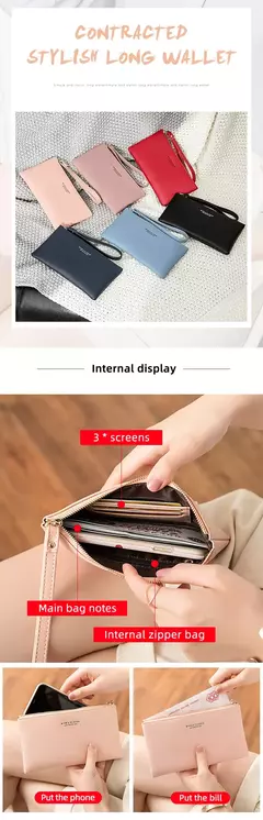 Nueva cartera minimalista con cremallera para monedas, bolsa de almacenamiento para tarjetas de crédito de cuero PU de alta calidad, cartera larga ultrafina para mujer - comprar en línea