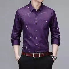 Camisa estampada de manga larga informal y de moda para hombre, top de negocios sin planchar y resistente a las arrugas - online store