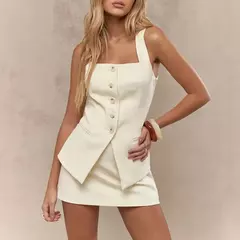 Mia Muse-Conjuntos sencillos y decentes de Color sólido con botones frontales, sin mangas, cuello cuadrado, falda de cintura alta, conjuntos de oficina para mujer en internet