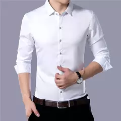 Camisa de manga larga de color sólido de negocios de moda casual para hombres - tienda en línea