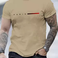 Camiseta holgada de verano 100% algodón para hombre, camiseta informal ajustada con estampado de letras creativas de París, cuello redondo, manga corta - Eleganzie