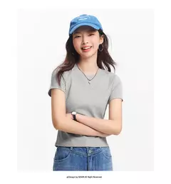 Semir-Camiseta de manga corta para mujer, Top recortado bordado ajustado informal, Top básico con cuello redondo y hombros descubiertos, novedad de verano 2025 - Eleganzie