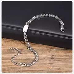 Pulseras con iniciales Vnox A-Z para hombres y mujeres, cadena Figaro que nunca se decolora, pulseras de cadena de eslabones de caja de doble capa, regalo con nombre para él - Eleganzie