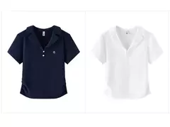 Imagen de Semir Polo camisa mujer chaqueta recortada cuello 2025 nuevo verano bordado sensación fresca Top ajustado adelgazante para trajes elegantes