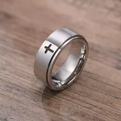 Anillo Giratorio de Acero Inoxidable con Cruz – Estilo Religioso para Hombres - comprar en línea