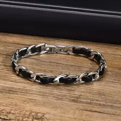 Vnox-pulseras de cadena negras para hombre y mujer, elegantes pulseras de cadena de eslabones cubanos de acero inoxidable de 7,5 MM, joyería de regalo - tienda en línea