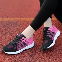 Image of Zapatillas transpirables para correr para mujer, zapatillas deportivas ligeras antideslizantes para mujer, zapatillas suaves para exteriores con cordones, tenis de moda