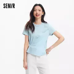 Semir-Camiseta de manga corta para mujer, diseño recortado, dobladillo dividido, Top de algodón de verano, ajuste relajado para estilo informal y elegante, 2025