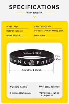 Vnox Pulsera de silicona de 12 mm para hombres, pulsera de silicona de caucho suave, juego de brazaletes con runas y brújula vikinga nórdica - Eleganzie