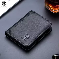 BULLCAPTAIN, nueva cartera de cuero genuino para hombre, Mini tarjetero pequeño, monedero para hombre, cartera RFID de bolsillo, moneda de alta calidad - tienda en línea