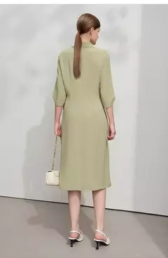 AMII vestido minimalista mujer 2025 primavera nuevo elegante Oficina señora solapa cuello pico ajustado no elástico plisado hasta la rodilla vestido acampanado 12521027 on internet